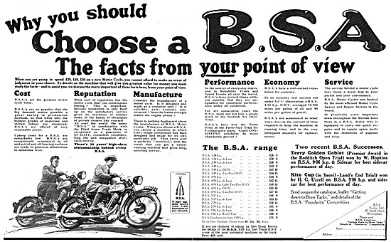 The Complete BSA  Motor Cycle Range For 1929                     