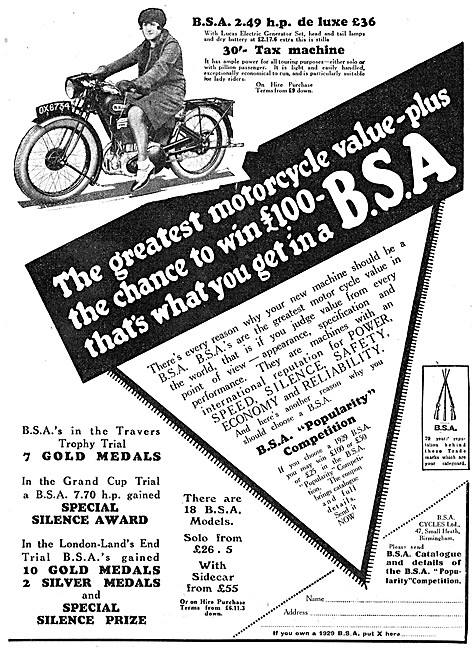 1929 BSA 2.49 hp De Luxe Motorcycle                              