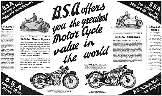 BSA  Motor Cycles                                                