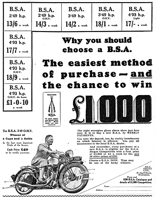 1930 BSA 2.49 hp OHV Motor Cycle                                 