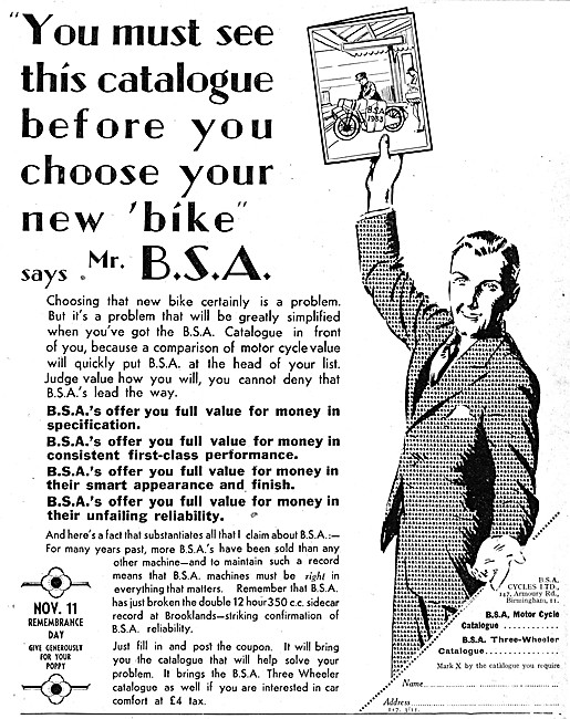 BSA  Motorcycles For 1932                                        