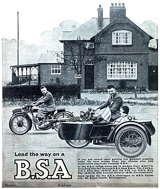 BSA  Motor Cycles 1932 Advert - BSA Blue Star                    