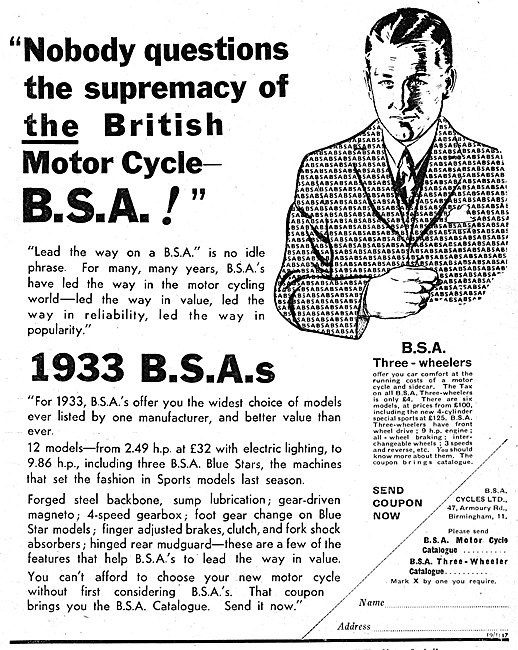 BSA  Motorcycles 1933                                            