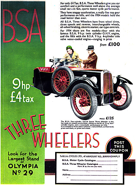 1933 BSA Three Wheeler Cars                                      