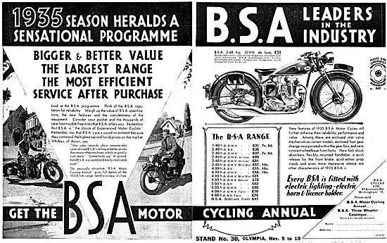 The Complete BSA  Motor Cycle Range For 1934 - BSA 3.48 hp OHV   