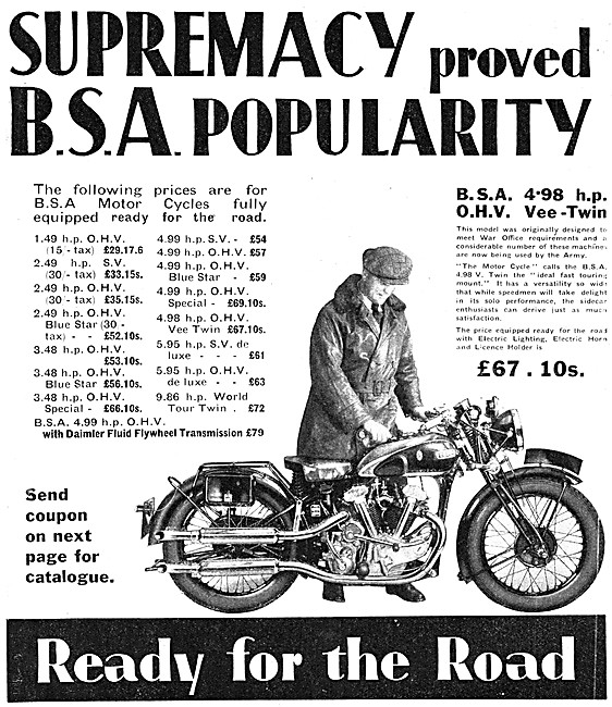 1934 BSA 4.98 hp V Twin                                          