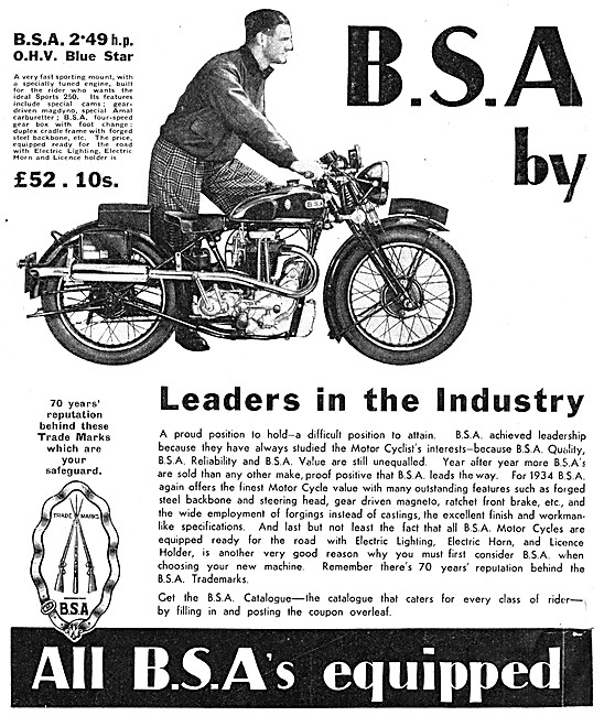 1934 BSA Blue Star Sports 250 Motor Cycle                        