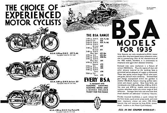 1934 BSA 3.48 hp OHV De Luxe Motor Cycle                         