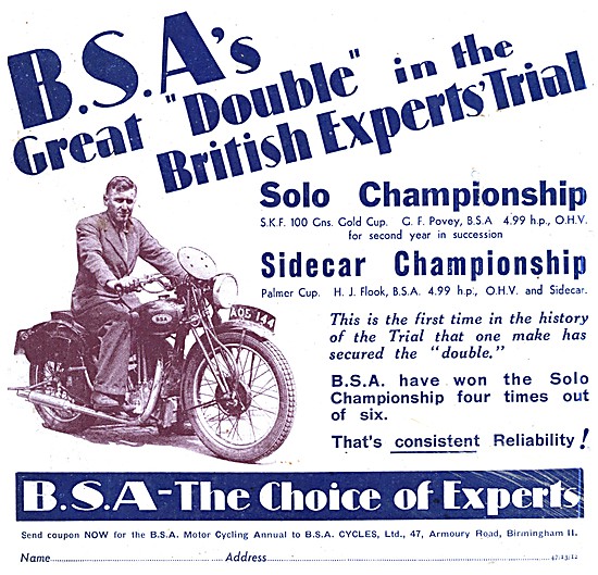 1934 BSA 4.99 hp OHV Motor Cycle                                 