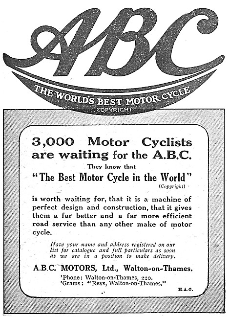 A.B.C. Motor Cycles 1916 Advert                                  