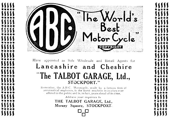 1919 ABC Motor Cycles. Talbot Garage Ltd, Stockport              