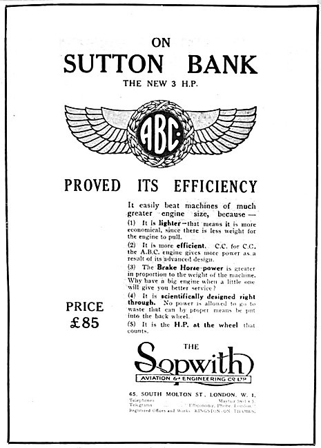 1919 Sopwith ABC Motor Cycles                                    