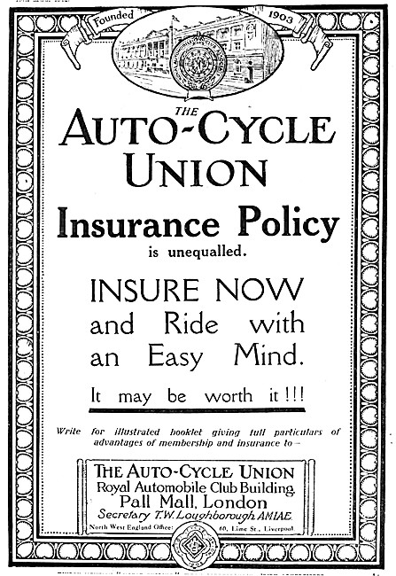 A.C.U. Auto-Cycle Union Motor Insurance 1914                     