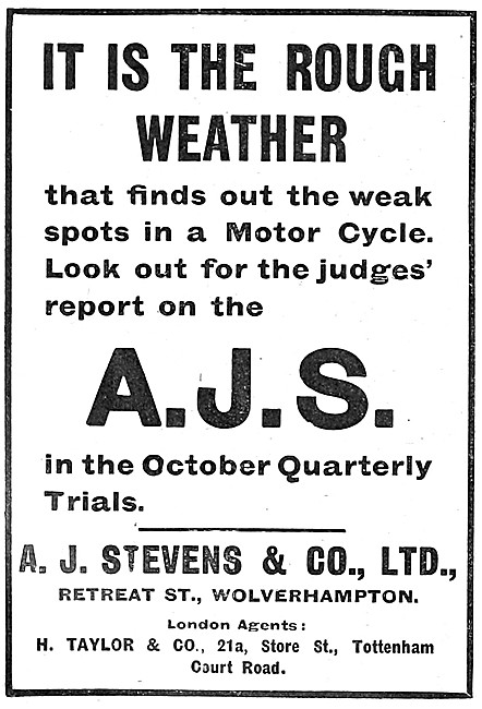 1910 AJS Motor Cycle Advert                                      