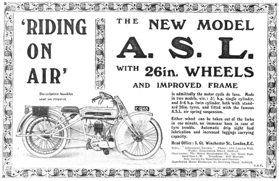 1912 ASL Spring Frame Suspension Motor Cycles                    