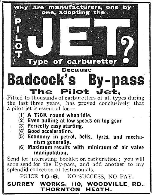 Badcocks Carburetter By-Pass Pilot Jet                           