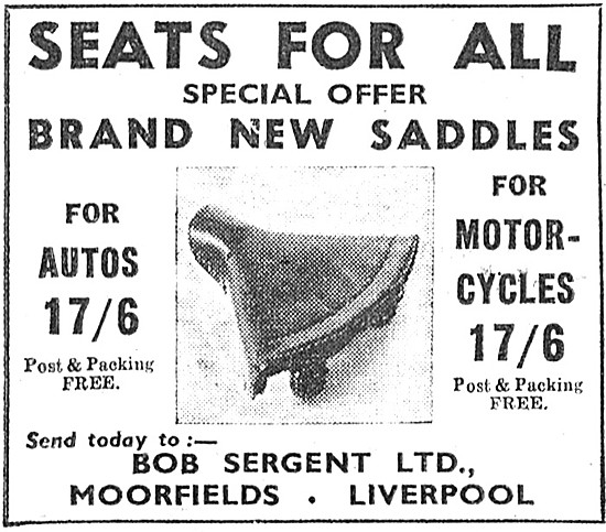 Bob Sergent Motor Cycle Saddles For Motor Cycles 1954            