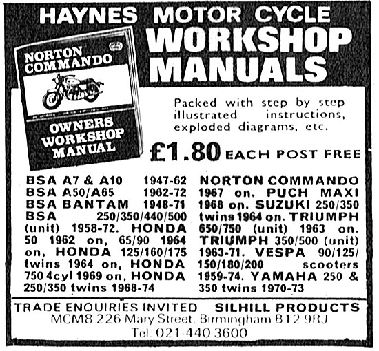 Haynes Motor Cycle Workshop Manuals                              