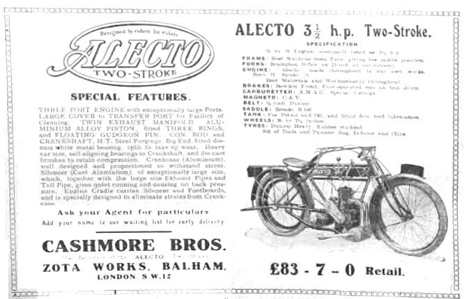 1919 3.5 HP Alecto Motor Cycle                                   