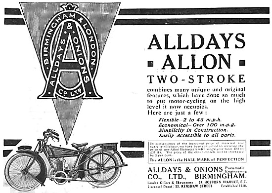 Alldays & Onions Motor Cycles  Alldays & Onions Allon Motorcycle 