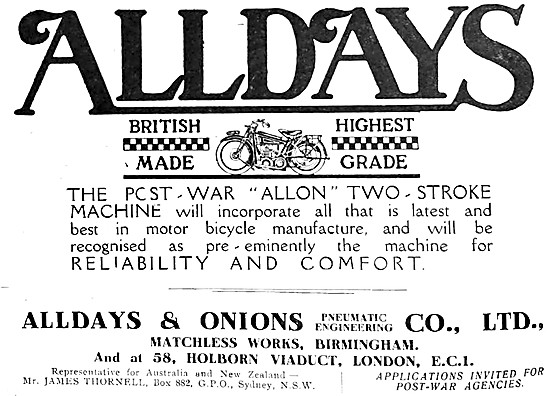 1918 Alldays & Onions Allon Motor Cycle                          