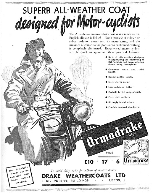 Armadrake All Weather Motor Cycle Clothing 1950 Styles           