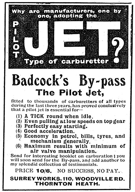 Badcocks By-Pass Pilot Jet Carburetters                          