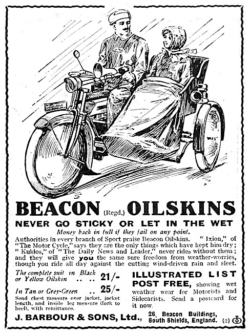 Barbour Beacon Oilskins For Motorcyclists 1913 Pattern           