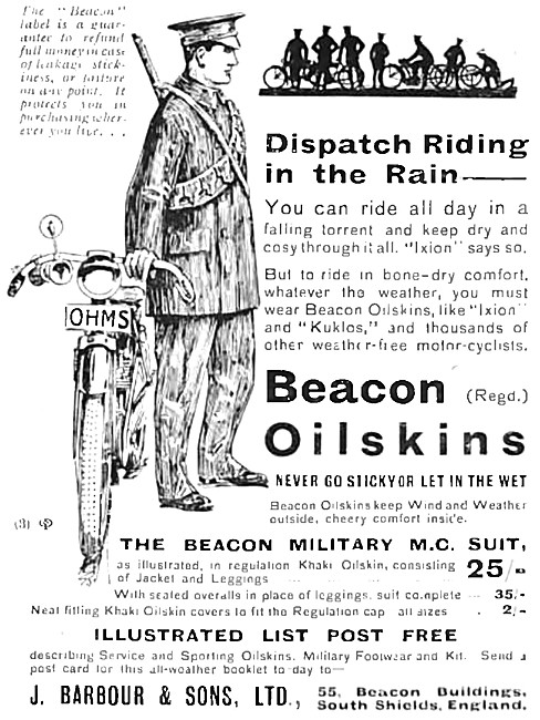 Barbour Beacon Oilskins For Motor Cyclists 1915 Styles           