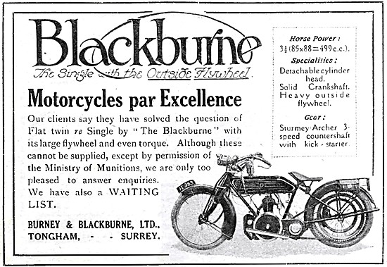 1918 Blackburne 3.5 HP 500 cc Motor Cycle                        