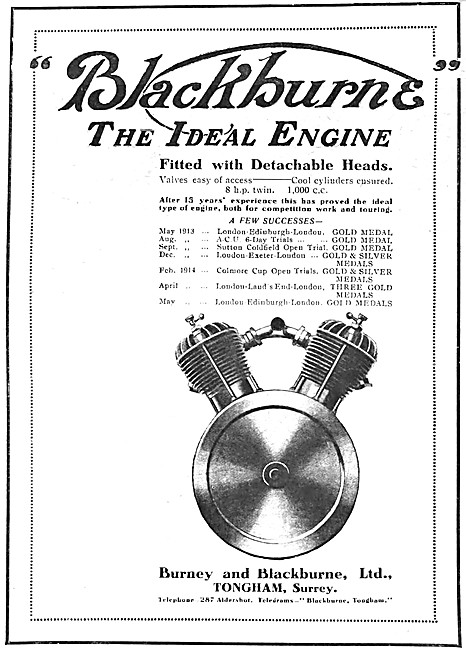 1918 Blackburne 8 HP 1000 cc Motor Cycle Engine Advert           