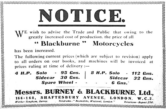1919 Blackburne Motor Cycles                                     