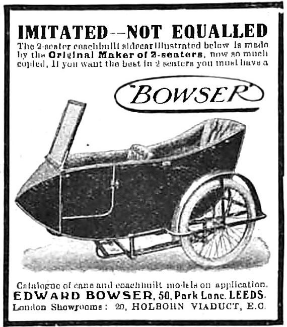1914 Bowser Sidecars Advert                                      