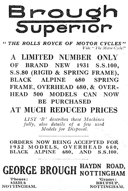 1931 Brough Superior Advert                                      