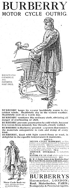 Burberrys Motor Cycle Outrigs 1912 Styles                        