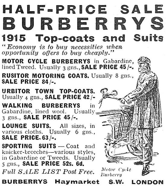 Burberrys Motor Cycle Coats 1916 Styles                          