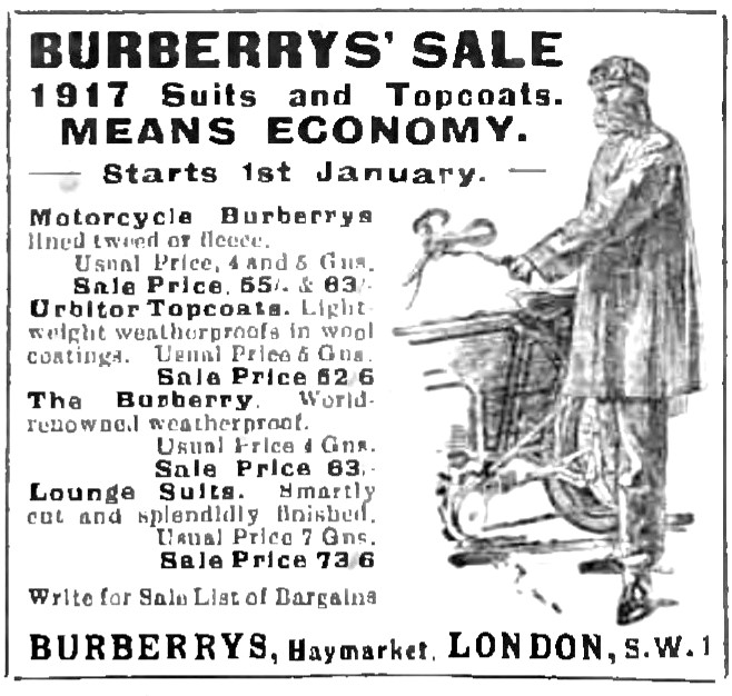 Burberrys Motor Cycle Coats & Suits 1918 Styles                  