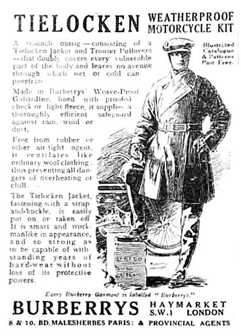 Burberrys Tielocken Motor Cycle Coats 1919 Styles                