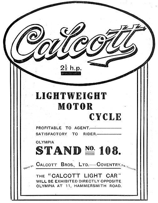 1913 Calcott 2.5 hp Lightweight Motor Cycle                      