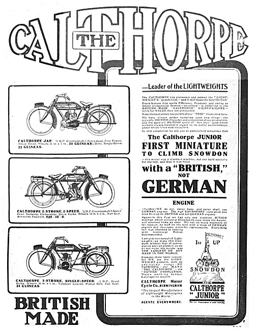 The 1915 Range Of Calthorpe Motor Cycles                         