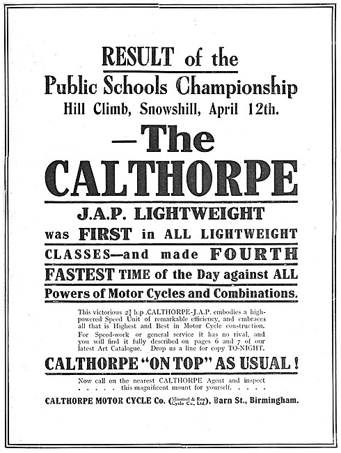 1916 Calthorpe JAP Lightweight Motor Cycle                       