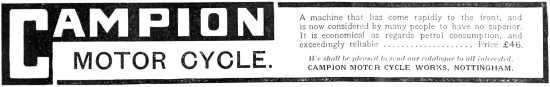 1913 Campion Motor Cycles Advert                                 