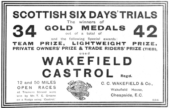 Wakefield Castrol Motor Oil 1913 Advert                          