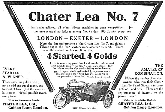 1912 Chater Lea No. 7 Motor Cycle Advert                         