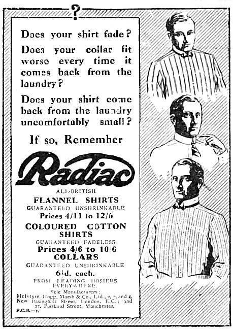 Radiac Flannel Shirts - Radiac Cotton Shirts. 1916 Styles        