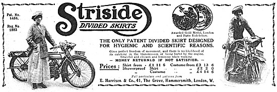 Striside Divided Skirts For Lady Motorcyclists 1916 Styles       