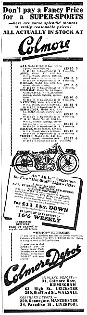 Colmore Depot, Colmore Row, Birmingham. Motor Cycle Sales 1930   