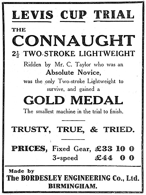1913 Connaught Motor Cycles Advert                               