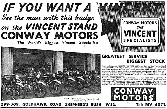 Conway Motors Motorcycle Sales & Service - Vincent Specialists   