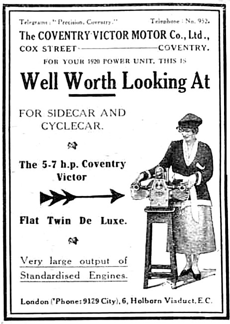 1919 Coventry Victor 5-7 HP Flat Twin Motor Cycle Engines        